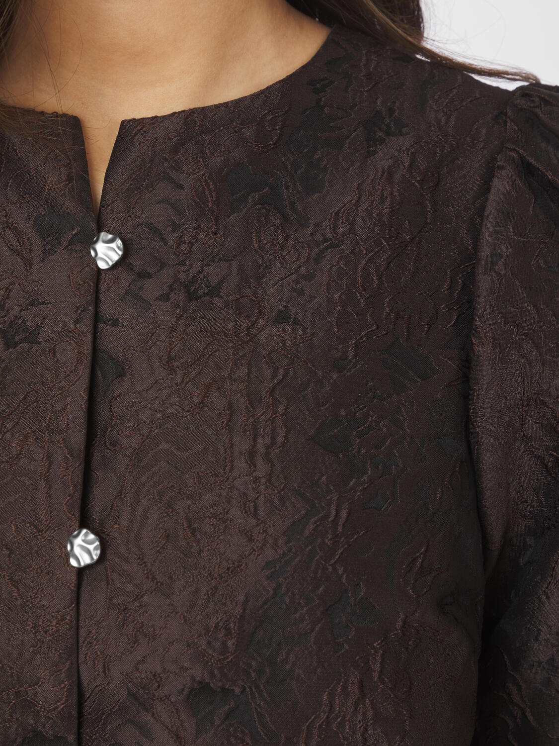 Aisa Brocade bluse - mørkebrun
